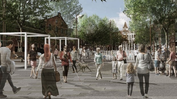 The proposed new look for George Street in the ByWard Market, with broad pedestrian promenades. (Photo courtesy: ByWard Market Public Realm Plan Recommendations Report)