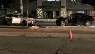 Two vehicles are heavily damaged following a crash on Wellington Road on Monday, Nov. 23, 2020. (Taylor Choma / CTV London)