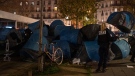 Tents in Place de la Republique in Paris, on Nov.23, 2020. (Alexandra Henry  /Utopia56 via AP)