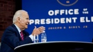 U.S. President-elect Joe Biden speaks during a meeting at The Queen theater Monday, Nov. 23, 2020, in Wilmington, Del. (AP Photo/Carolyn Kaster)