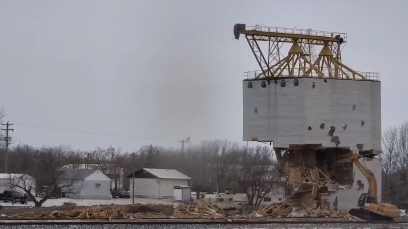 On Nov. 24, 2020, crews finished the demolition of the Arden grain elevator – a towering 50,000-bushel elevator built 94 years ago in 1926. (Source: Brad Meyers)