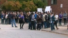 Students protest outside Northern Secondary in Toronto, Thursday, Oct. 22, 2009.