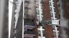 Ottawa firefighters battled a fire in an apartment on the fourth floor of a building on Brittany Drive. (Photo courtesy: Twitter/OttFire) 