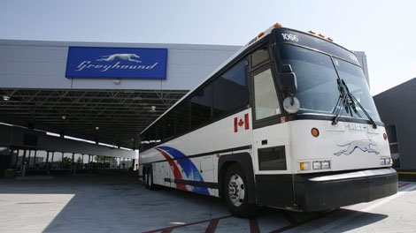 A bus departs from the newly opened Greyhound Terminal at the James Richardson International Airport in Winnipeg Thursday, September 3, 2009. (THE CANADIAN PRESS/ John Woods)