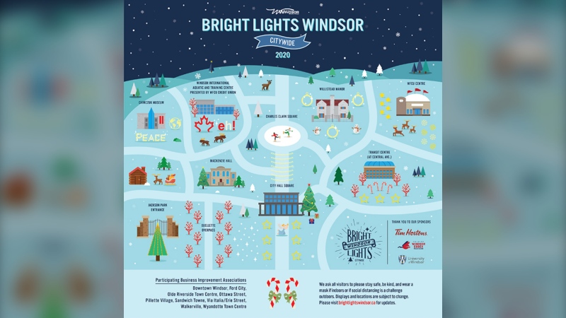 A map of locations included in Bright Lights Windsor Citywide. (Courtesy City of Windsor)