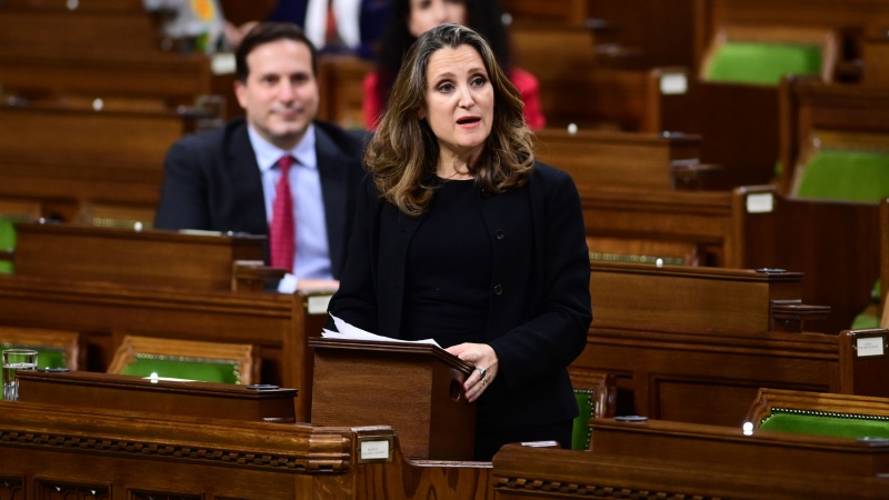 Minister of Finance Chrystia Freeland delivers the 2020 fiscal update in the House of Commons on Parliament Hill in Ottawa on Monday, Nov. 30, 2020. THE CANADIAN PRESS/Sean Kilpatrick
