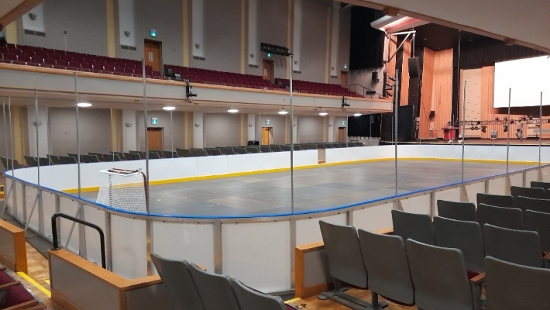 Centennial Hall transformed into a hockey rink for upcoming intimate concerts - Wednesday, December 2, 2020 (Nick Paparella / CTV News)
