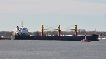 Cargo vessels anchored in the Detroit River