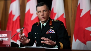 Maj.-Gen. Dany Fortin, Vice-President of Logistics and Operations at the Public Health Agency of Canada, speaks during a technical briefing on the roll-out of COVID-19 vaccines, in Ottawa, on Thursday, Dec. 3, 2020. THE CANADIAN PRESS/Justin Tang
