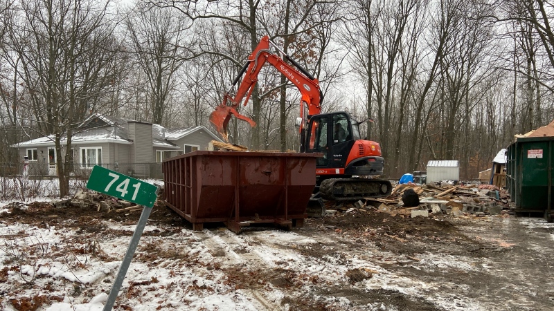 The Lepage family home was torn down in Constance Bay on Thursday, more than a year after it was damaged by spring flooding along the Ottawa River. (Dylan Dyson/CTV News Ottawa)