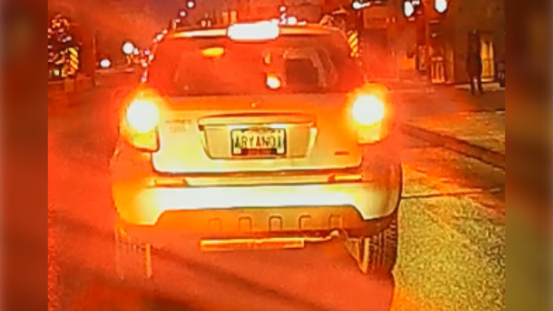 A Manitoba licence plate that says ARYAN01 has been reported to Manitoba Public Insurance by a Winnipeg man who says its offensive. (Source: Ivan Harton/Dashcam photo)