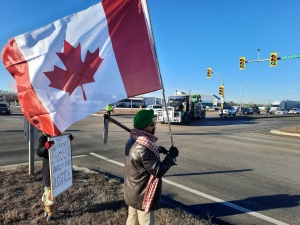 A collection of cars took to the Perimeter Highway Sunday morning in an act of protest towards the Indian government. (Source: CTV News/Dan Timmerman)