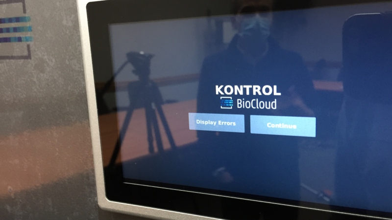 The screen on a Kontrol BioCloud unit used to monitor for COVID-19 is seen Tuesday, Dec. 8, 2020. (Bryan Bicknell / CTV News)