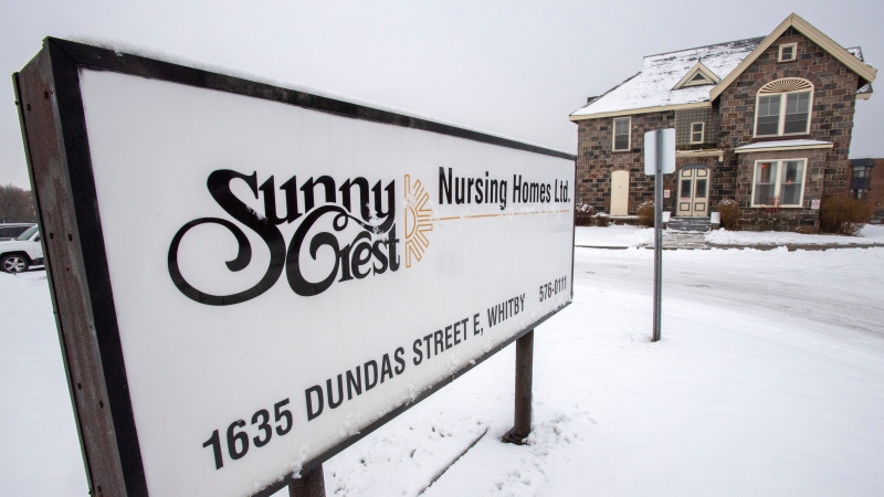 Signage at the Sunnycrest Nursing Home is seen in Whitby, Ont., Wednesday, Dec. 9, 2020. THE CANADIAN PRESS/Frank Gunn