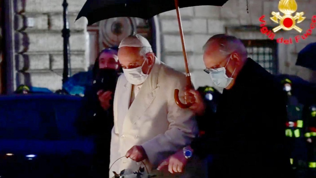 Pope Francis wearing a face mask in Rome