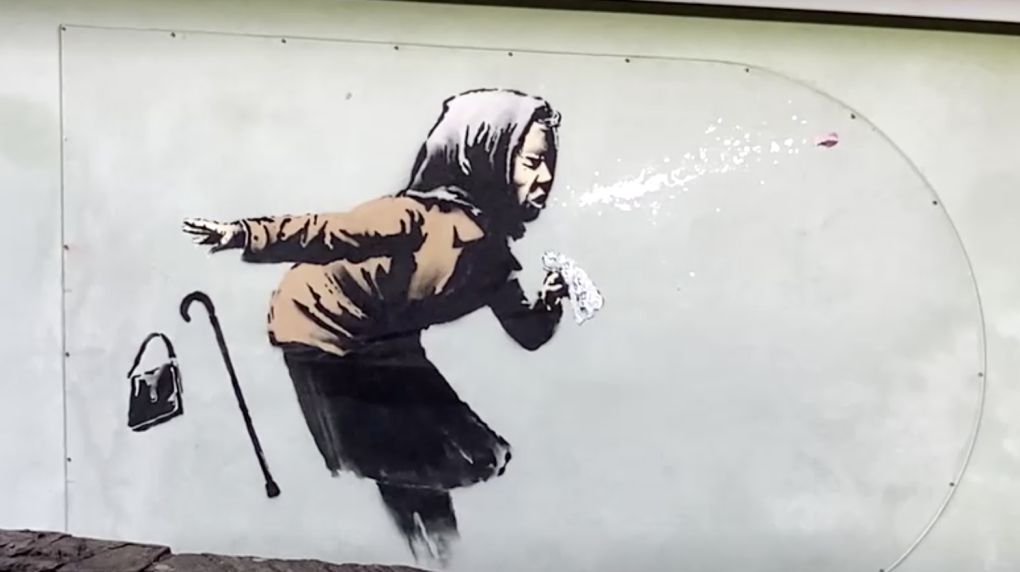 Banksy mural of sneezing woman appears on England's ...