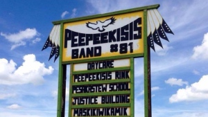 The Peepeekisis Cree Nation sign is seen in this undated image. (CTV News) 