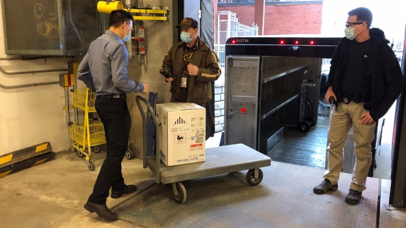 A shipment of COVID-19 vaccine doses arrives at the Ottawa Hospital. Dec. 14, 2020. (Photo courtesy of The Ottawa Hospital / Twitter)