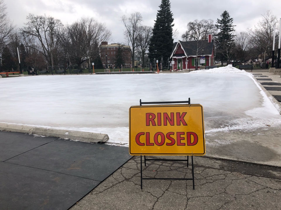 Victoria Park ice rink closed sign