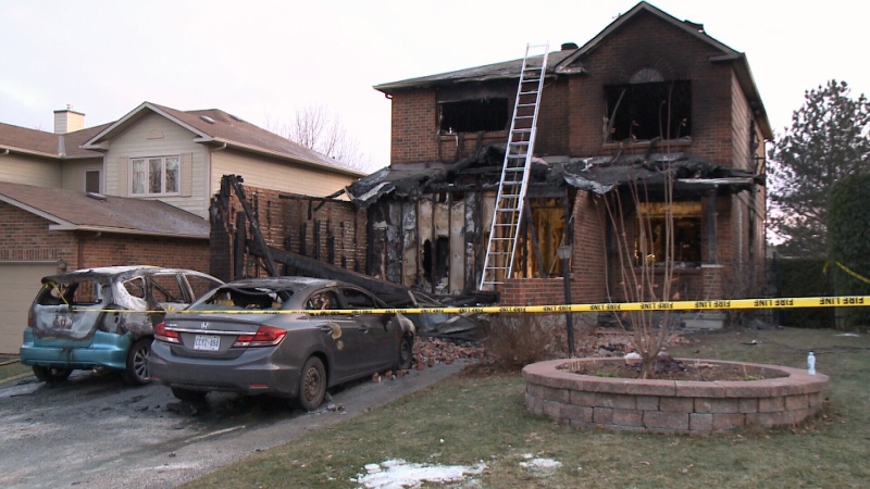 Two people were found dead after a fire destroyed this home on Hansen Avenue in Kanata late Monday, Dec. 14, 2020. (Jim O'Grady/CTV News Ottawa)