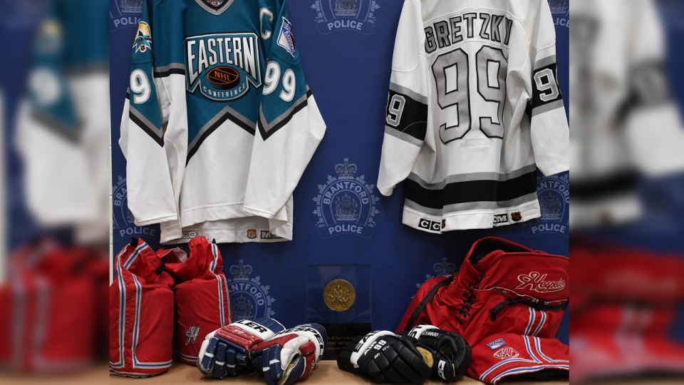 Wayne Gretzky jerseys, gloves, pants and an award