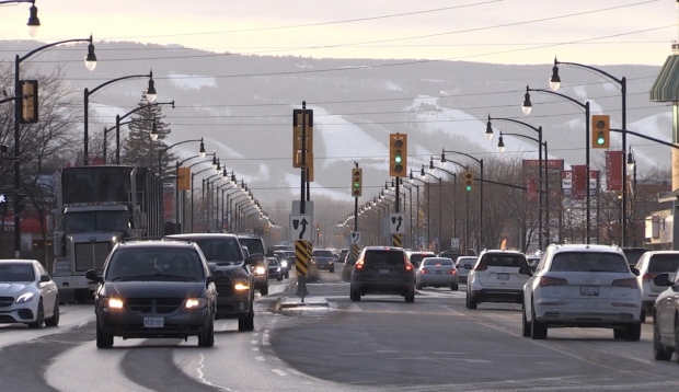 The Blue Mountain ski hills can be seen in the distance in the Town of Collingwood, Ont. (CTV News)