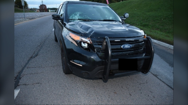 Police officer's cruiser after hitting and killing a pedestrian on Sept. 29, 2020. (Special Investigations Unit)