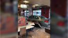 A vehicle crashed into a Tim Horton's in Lakeshore, Ont. on Thursday, Dec. 24, 2020. (courtesy OPP) 