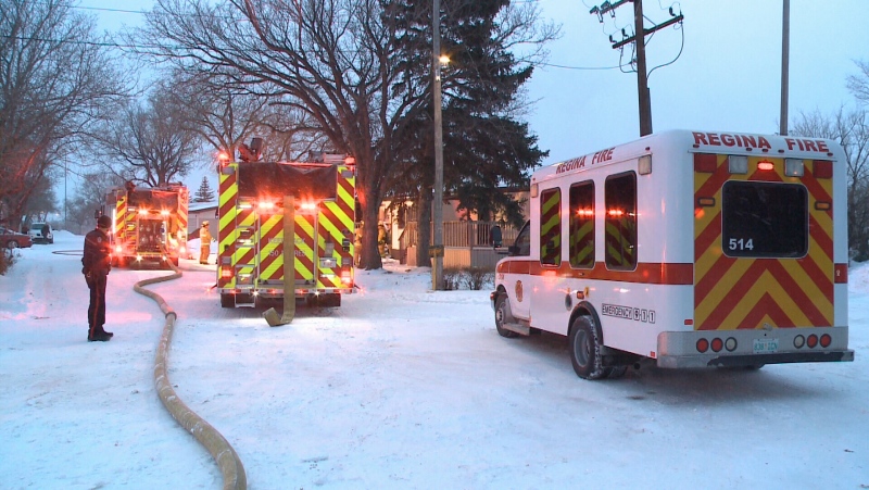 Regina fire crews respond to a fire in the Glen Elm Trailer Court. (DJ Carnegie/CTV News Regina)