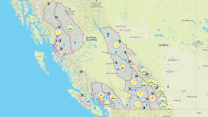 Avalanche notifications are shown on a map from Avalanche Canada on Tuesday, Dec. 29, 2020.