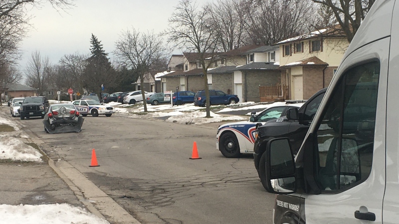 London police shooting investigation on Millbank Drive on Jan. 1. 2021. (Brent Lale/CTV London)