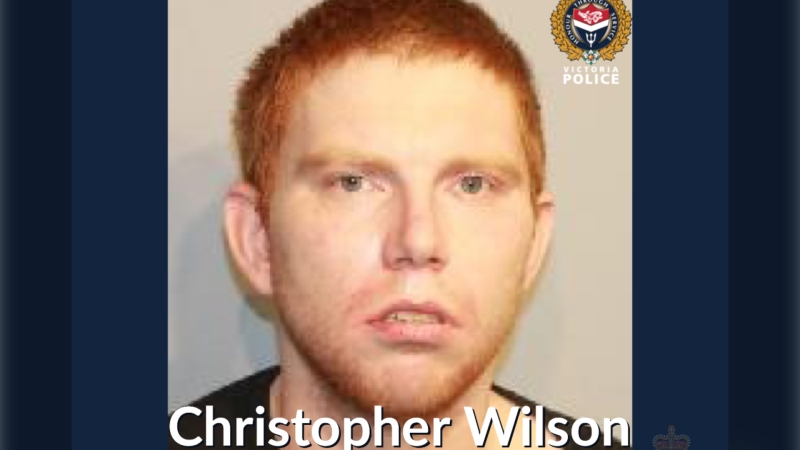 Christopher Wilson, 34, is a person of interest in an incident that took place at a multi-unit temporary housing facility in the 100 block of Gorge Road East Wednesday night. (Victoria Police Department)