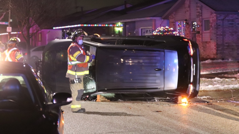 Emergency crews responded to a crash on Deerbrook Drive in Windsor, Ont. on Sunday, Jan. 3, 2021. (Courtesy _OnLocation_ / Twitter)
