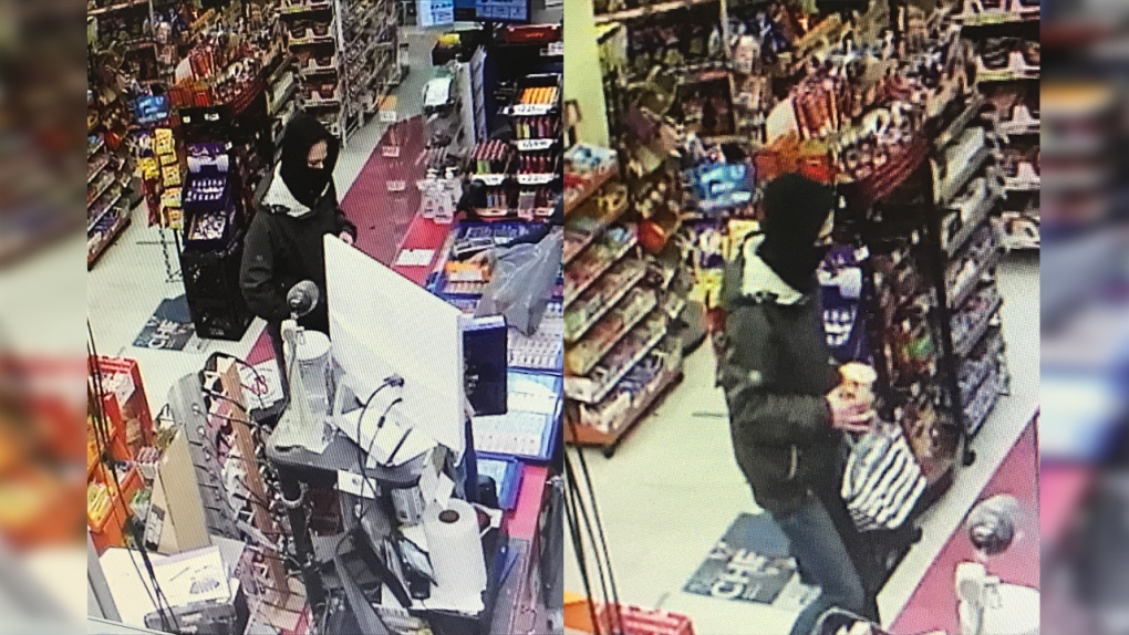 Hooded person in convenience store