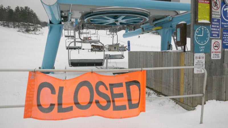 The Mount Pakenham Ski Resort in Pakenham, Ont. is closed due to a provincewide shutdown. Staff say their customers are all heading to ski hills in Quebec, which remain open. (Dave Charbonneau / CTV News Ottawa)