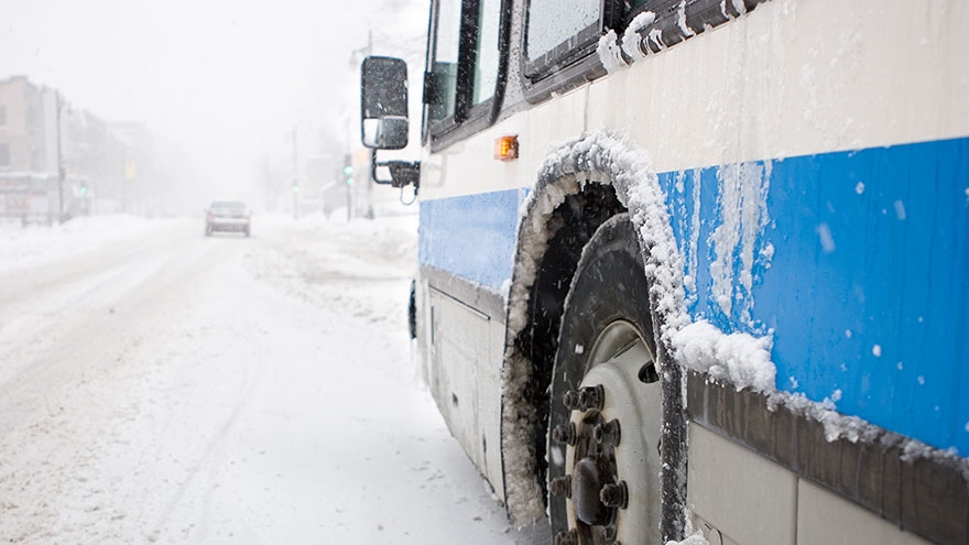 Guelph transit bus in winter snow