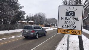 A sign on Keats Way in Waterloo put up by the region to let the public know about the automated speed enforcement unit set to be installed. (Dan Lauckner - CTV Kitchener) (Jan. 5, 2020)