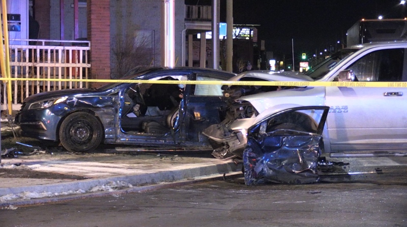 One person was left with serious injuries after a two vehicle crash at Hamilton Road and Egerton on Thursday, Jan. 7, 2021. (Jim Knight / CTV London)