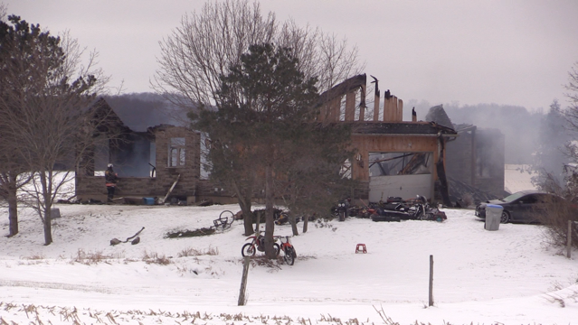 A home on Whys Line, east of Bayfield after a fire - taken Friday Jan. 8, 2021, a day later (Scott Miller / CTV News)