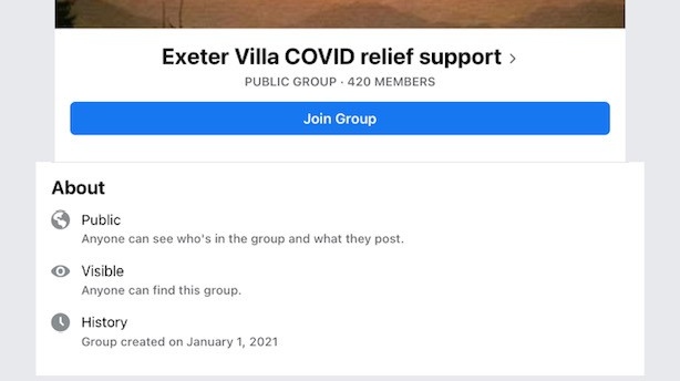 Exeter villa COVID relief support site