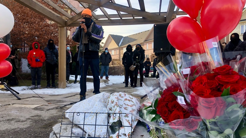 Artist Kemdilo Gold performs at a vigil marking the one-year anniversary of the fatal shooting of Jamal Francique. (CTV News/Natalie Johnson)