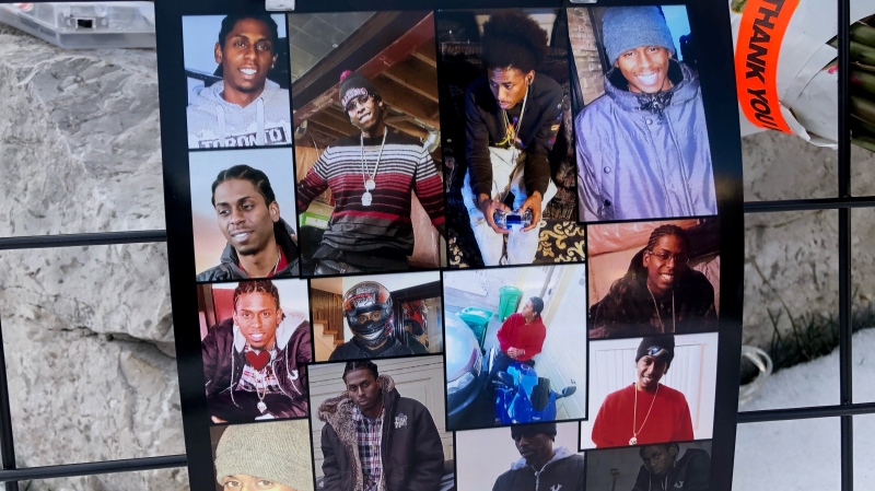 Photos of Jamal Francique are displayed at a vigil for the 28-year-old, who was fatally shot January 7, 2020. (CTV News/Natalie Johnson)