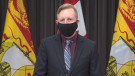 New Brunswick Minister of Education Dominic Cardy provides an update on COVID-19 at a news conference in Fredericton on Jan 11, 2021.