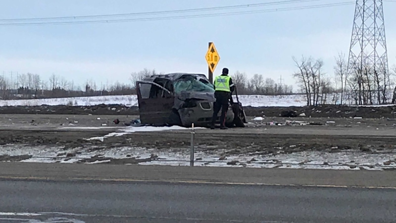 One person is in hospital after a crash on Anthony Henday Drive near 17 Street on Monday, Jan. 11, 2021. (Sean McClune/CTV News Edmonton)