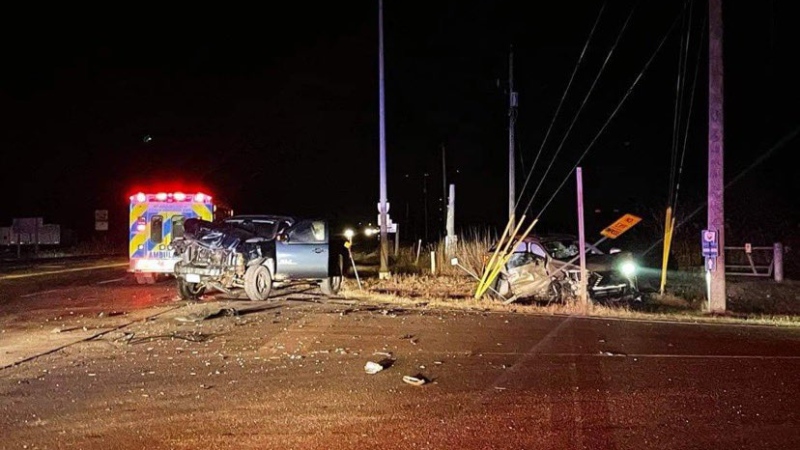 Police were called to the collision at Oldcastle Road and Highway 3 in Tecumseh, Ont, on Tuesday, Jan. 13, 2021. (Courtesy _OnLocation_ / Twitter)
