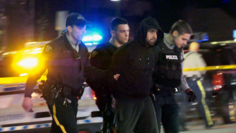 Around 3 a.m. on Saturday Jan. 16 in Coquitlam, B.C., a man was seen arrested by police after reports of a shooting in a high rise. Police have not said whether the man arrested was involved.