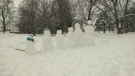 A snow family in Stanley Park next to the Rideau River in Ottawa. Jan. 16, 2021. (Shaun Vardon / CTV News Ottawa)