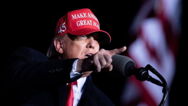 U.S. President Donald Trump speaks during a Make America Great Again rally at Richard B. Russell Airport in Rome, Georgia on November 1, 2020. (Photo by BRENDAN SMIALOWSKI/AFP via Getty Images)
