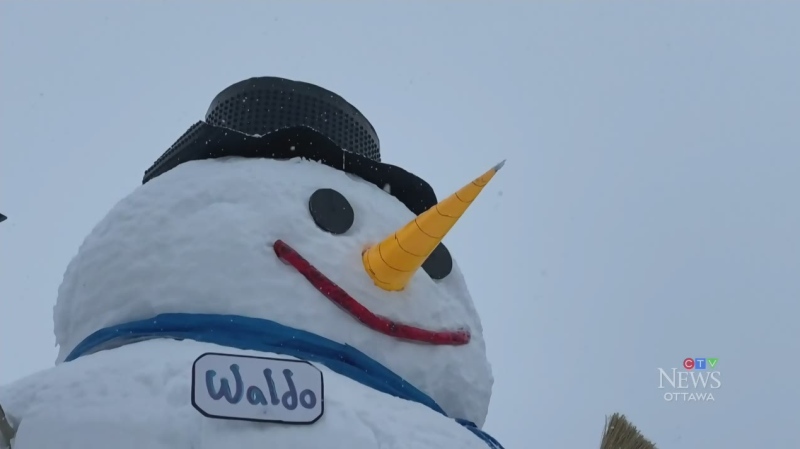 Giant snowman towers over home 