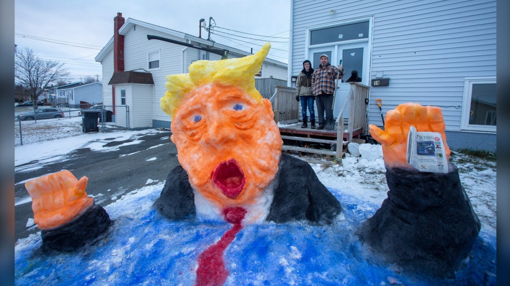 US President Donald Trump snow sculpture